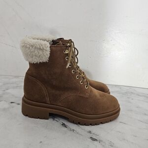 Ralph Lauren Carlee Lace-Up Suede Shearling Lined Brown Winter Boots 6 NEW